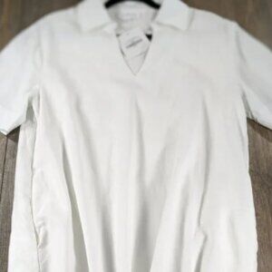 Mable Dress Womens Small White Short Sleeve Linen Blnd Pockets Beach Preppy NWT